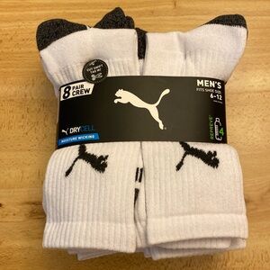 Puma Brand new 8 pack Men’s Crew Socks, White/Gray